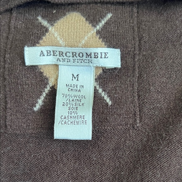 Vintage Abercrombie & Fitch Silk Cashmere Wool Argyle Cardigan M Brown Y2K - Picture 2 of 8
